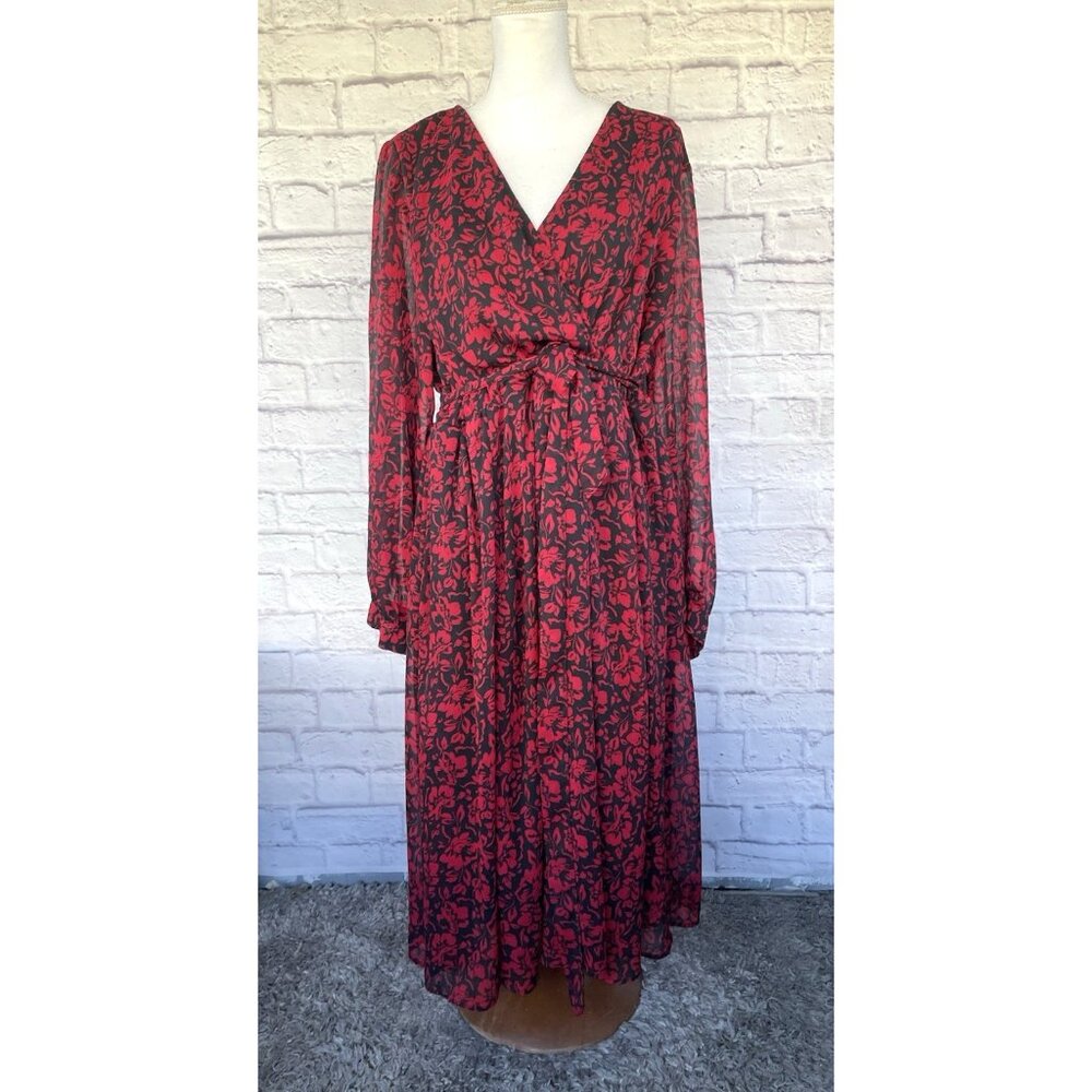 TORRID Women's Floral Chiffon Midi Dress  Long Sleeves Lined Size 2